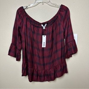 BB Dakota Laurian Off-the-Shoulder Plaid Blouse